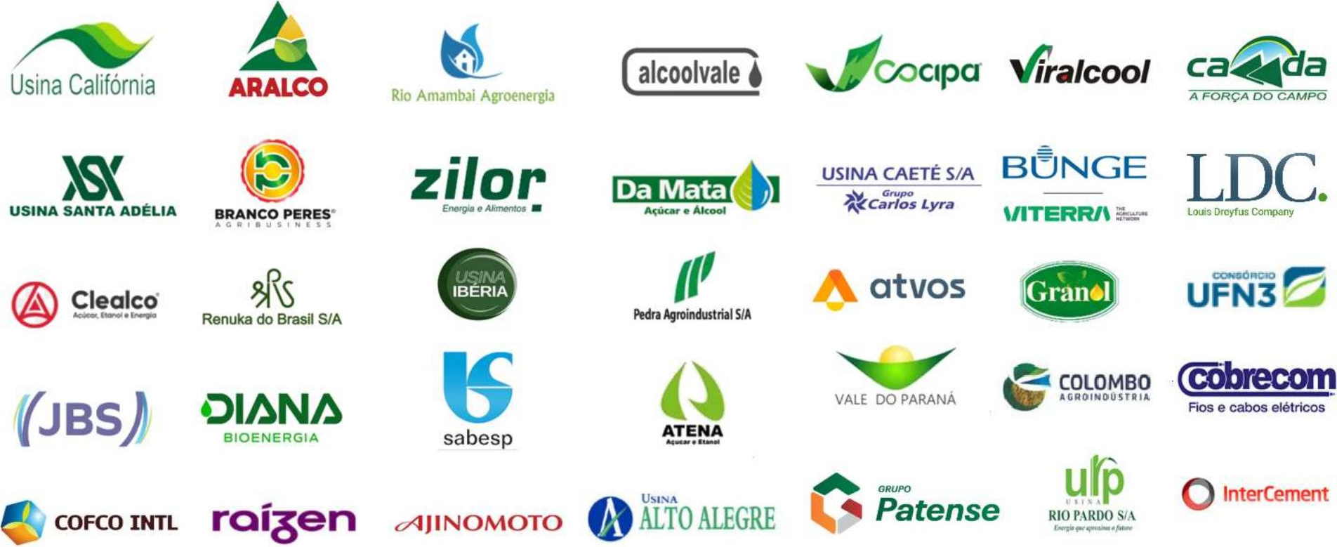 Logos de clientes atendidos pela DISEP Engenharia Elétrica